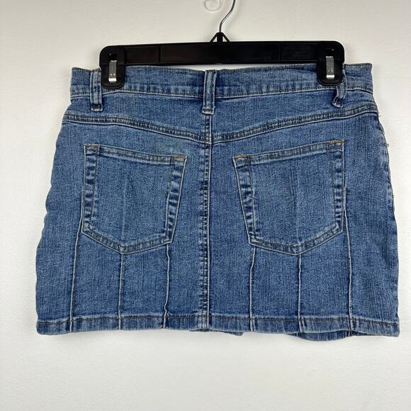 Acid Blue Womens Y2K Retro 90s Casual A-Line Medium Wash Mini Denim Skirt Small - Picture 2 of 8